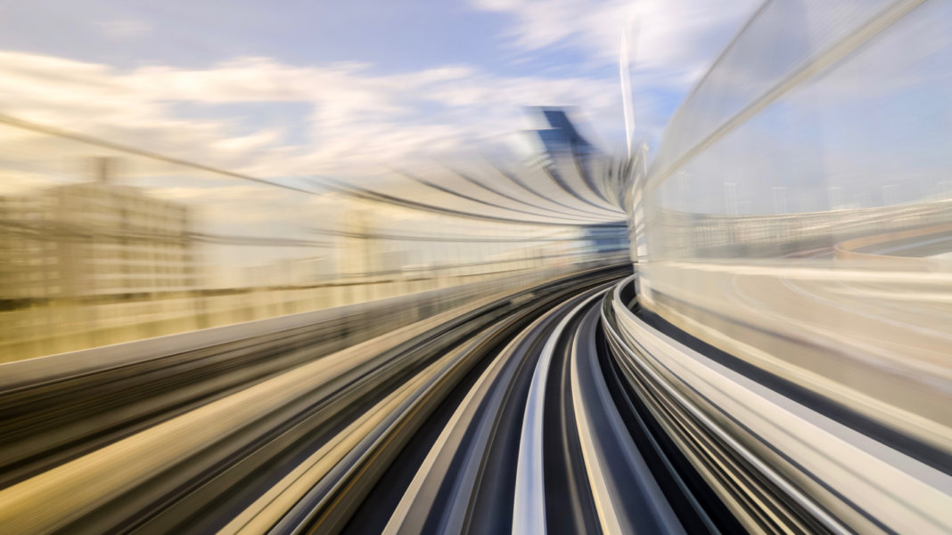 Japanese monorail in motion