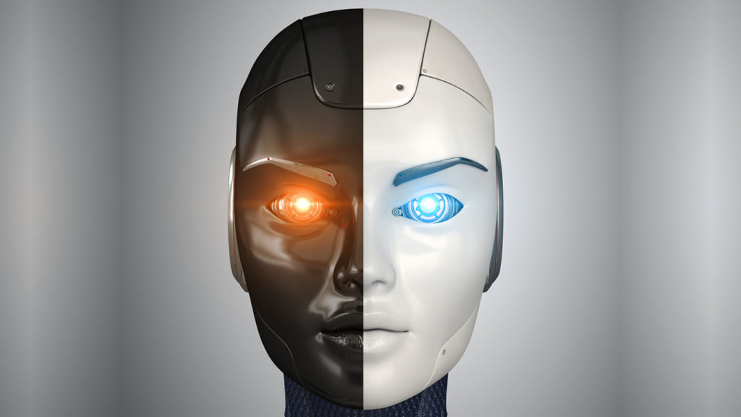 artificial intelligence robots head close up 3d ai illustration