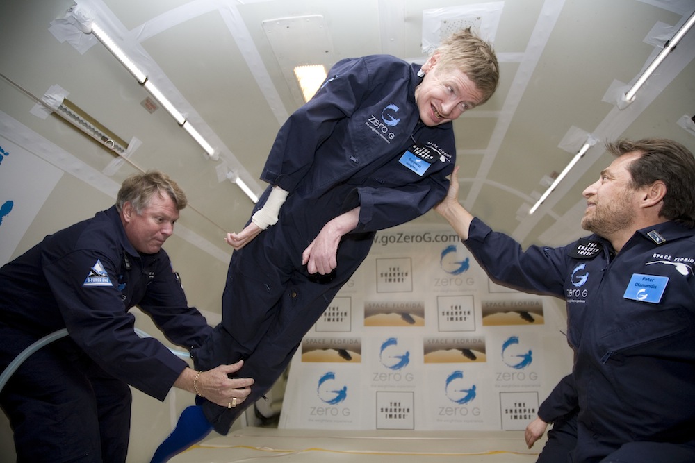 Peter Diamandis with Stephen Hawking on a Zero-G flight